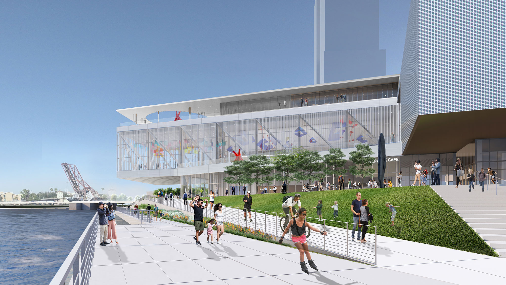 Rendering of South Dining Terrace and Sculpture Plaza.